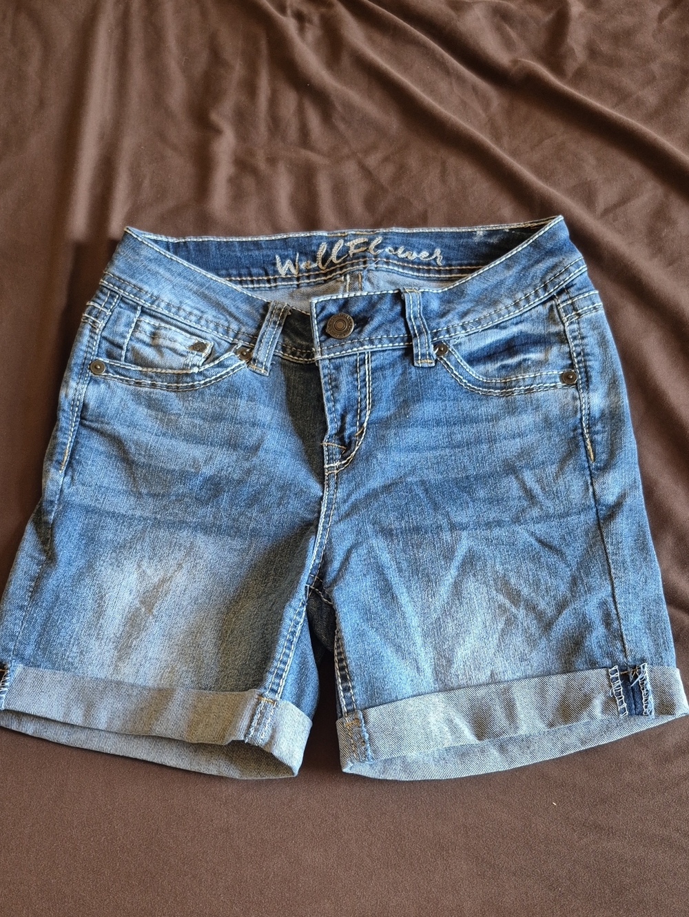 Wallflowers Blue Mid-Rise Rolled Hem Denim Shorts